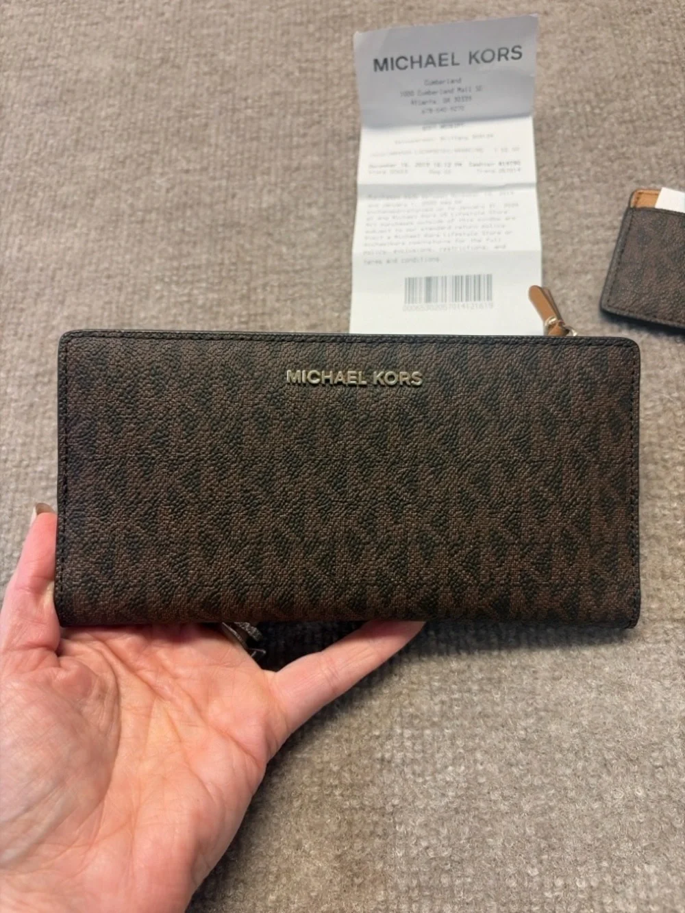 Michael Kors Jet Set Travel Wallet & Card Holder Set Brown MK Signature w/ Box